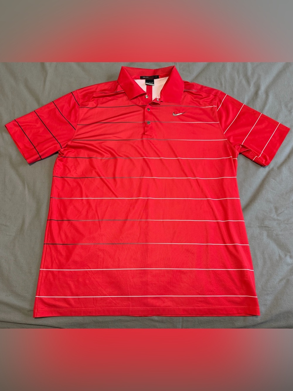 Nike Tiger Woods Collection Polo Snap Mens Large Red Striped Dri-FIT 457989-607